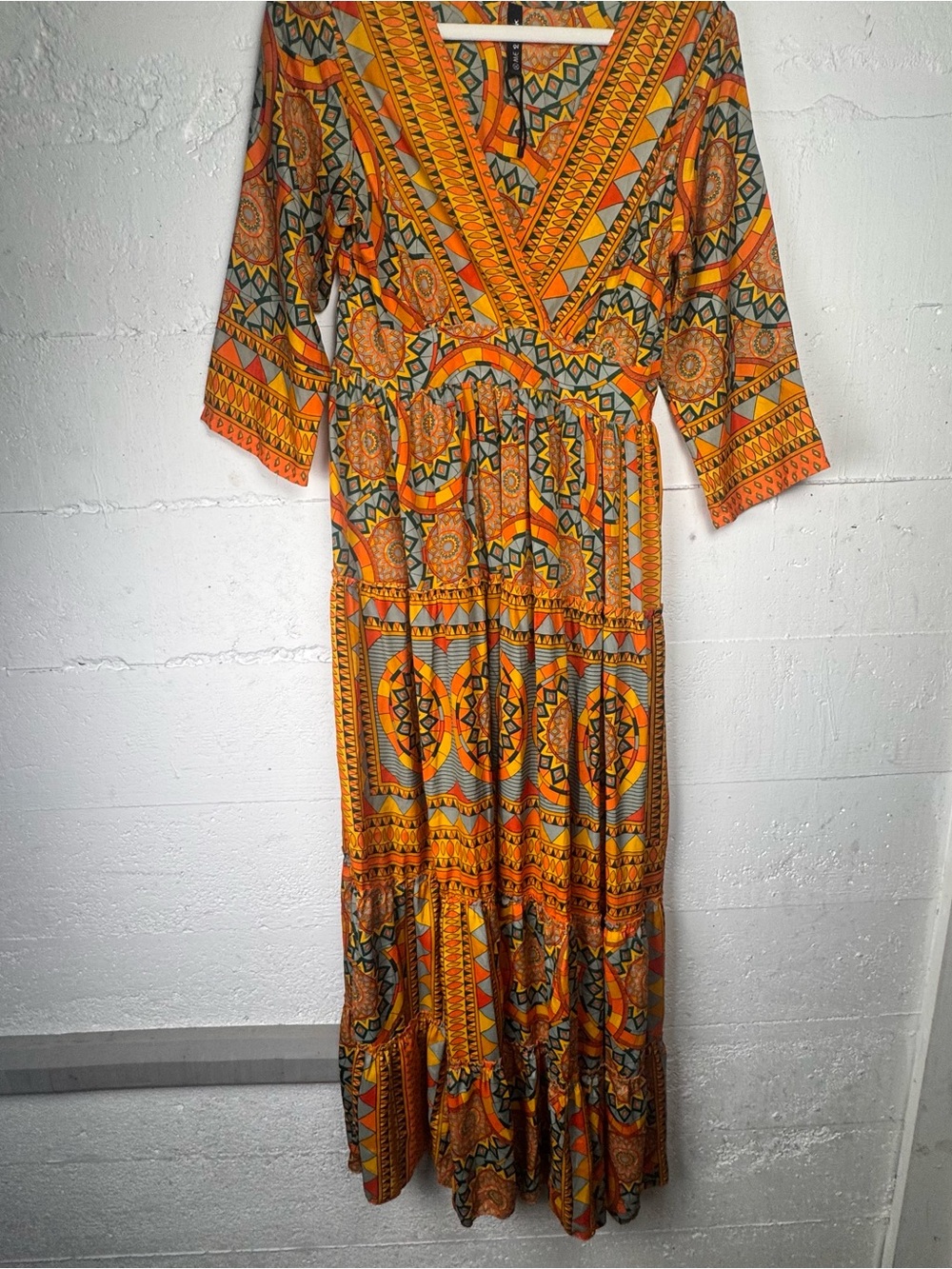 Anthropologie Me 2 Magic Boho Maxi Dress M Geometric Print stretch Festival 70s